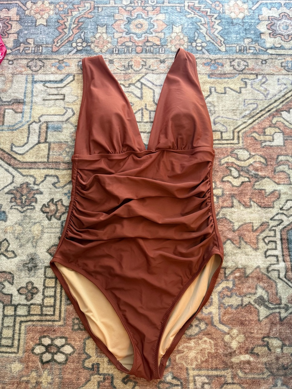 J.Crew Ruched Plunge One-Piece Rust Swimsuit Sz Medium